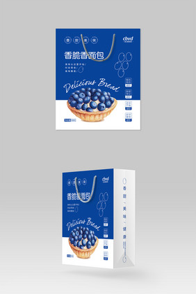 简约清新面包食品手提袋包装设计