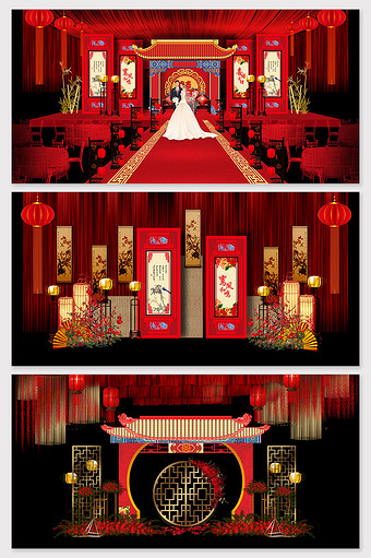 传统中式红色大气婚礼效果图图片