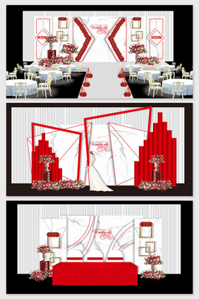 现代简约欧式红白色大理石婚礼效果图