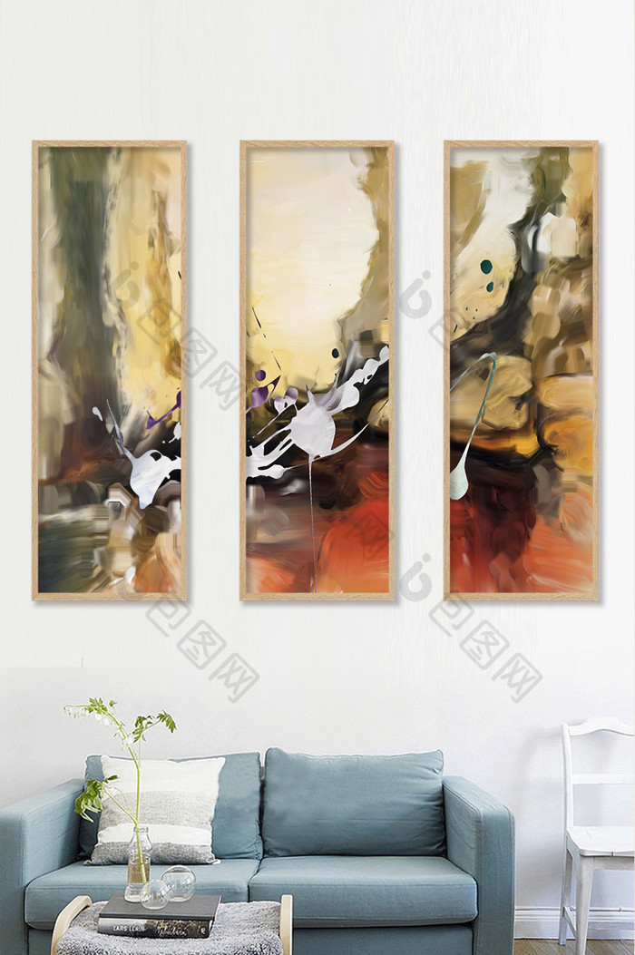 手绘抽象油画客厅沙发背景三联装饰画