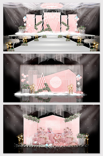 粉色几何简约婚礼效果图图片