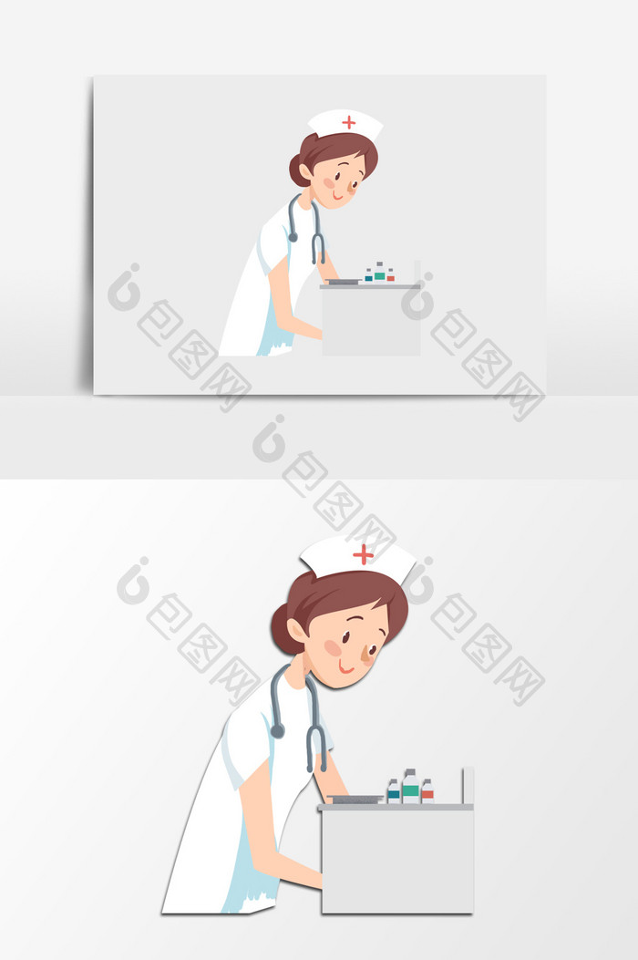 手绘整理药品的护士插画元素