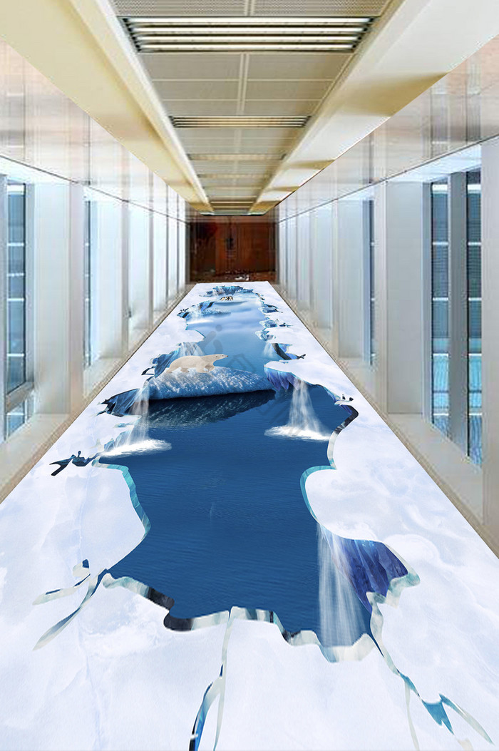 3D立体冰川世纪地板画图片