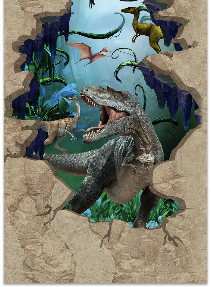 3d立体原始森林侏罗纪恐龙地板画