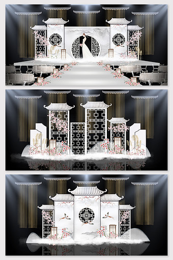 新中式山水水墨婚礼设计效果图图片