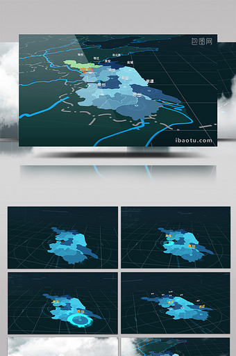 两款三维江苏地图立体城市地名标注AE模板图片