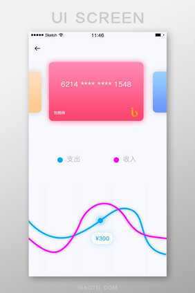 银行卡收入支出曲线图对比情况透明渐变简洁