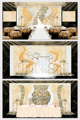 森系香槟色大理石主题婚礼效果图图片