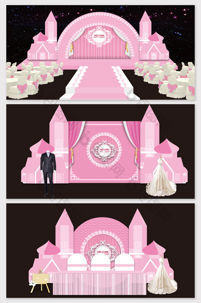 粉色欧式教堂婚礼效果图