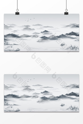 中国风山河风景水墨背景图片