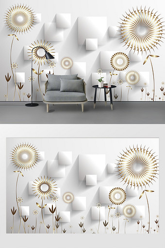 现代简约3D立体方块抽象花朵背景墙图片