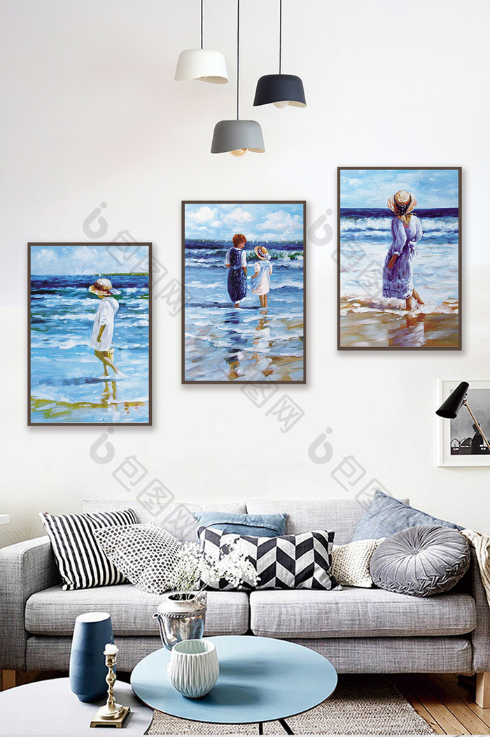 北欧艺术创意海边油画大海蓝色艺术装饰画