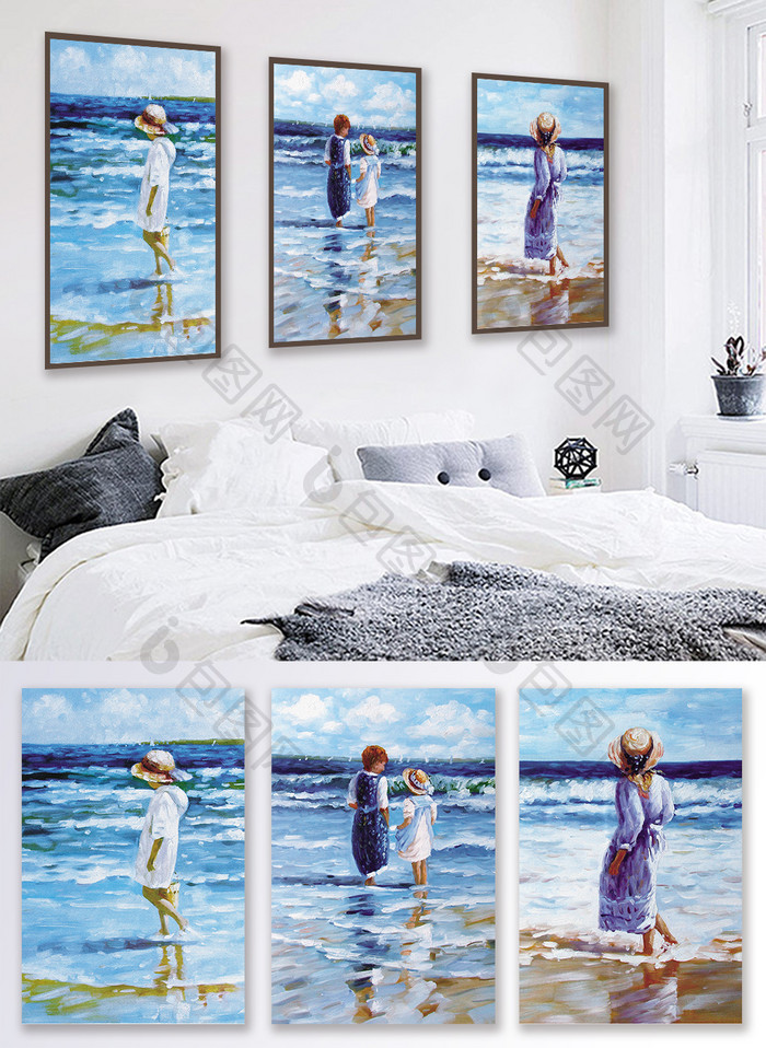 北欧艺术创意海边油画大海蓝色艺术装饰画
