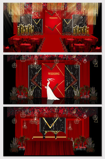 欧式红黑色大理石纹理婚礼效果图图片
