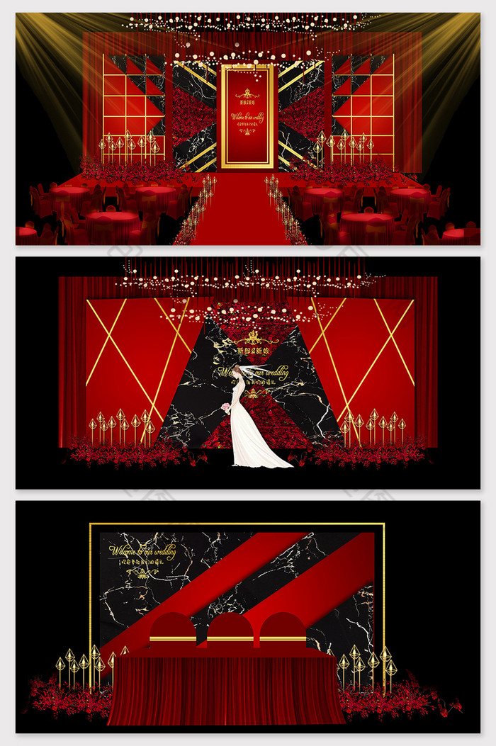 欧式红金奢华大理石纹理婚礼效果图图片图片