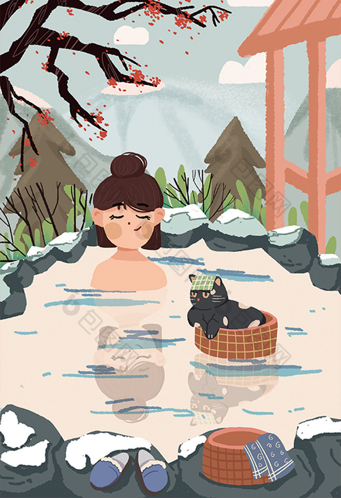 冬季假期生活方式少女泡温泉雪景通扁平插画 图片下载 包图网 冬季假期生活方式少女泡温泉雪景通扁平插画 图片下载 包图网