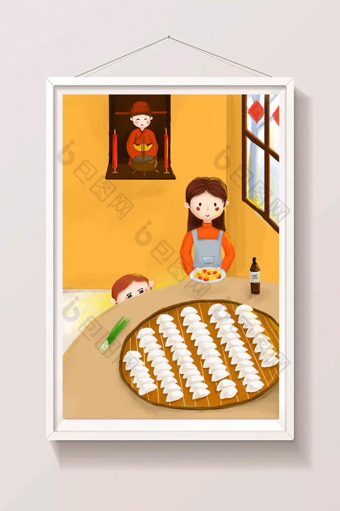 清新小年包饺子插画设计