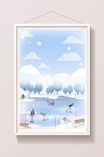 大寒滑冰场扁平插画图片
