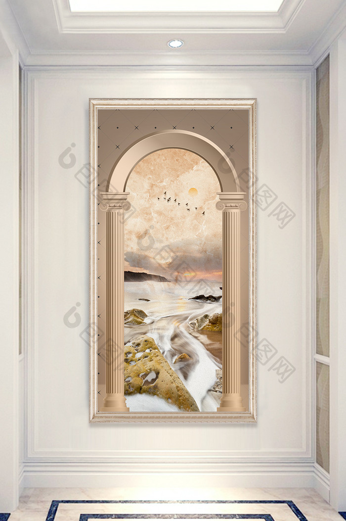 欧式山水风景大理石地产客厅玄关装饰画