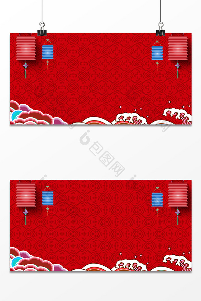 中国风红色灯笼挂饰花纹背景设计
