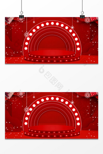 红色立体暖冬雪花圣诞元旦电商背景图片