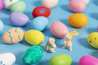兔子与彩蛋复活节蓝色图