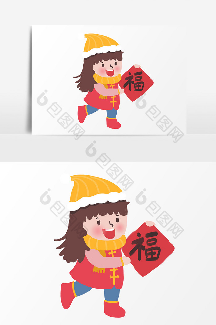 春节新年女孩贴福字图片图片