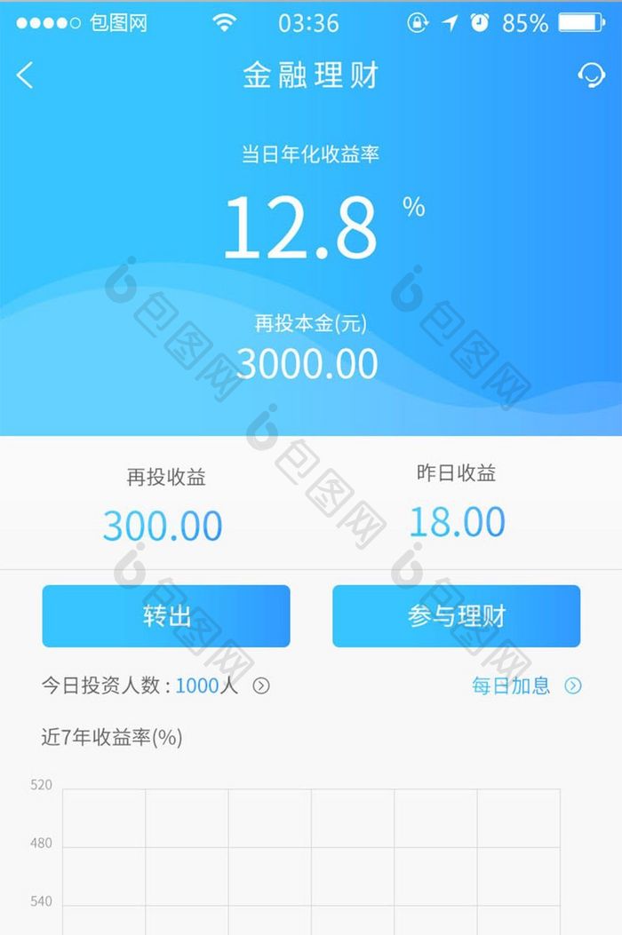 渐变蓝色扁平简约金融账户UI移动界面