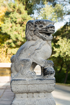 公园中的石狮子雕像