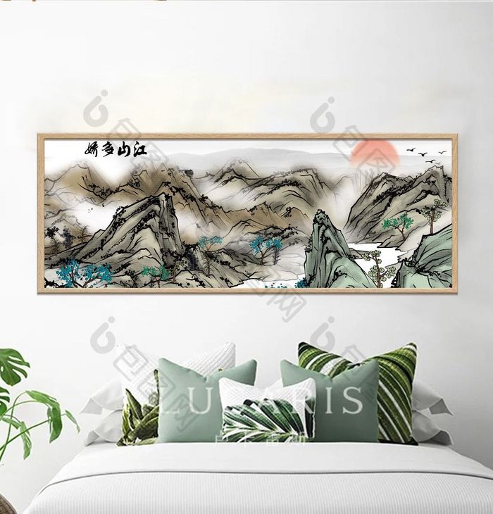 新中式山水风景江山如画客厅装饰画