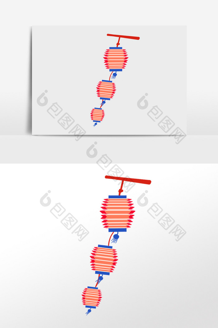 手绘红色折纸灯笼素材
