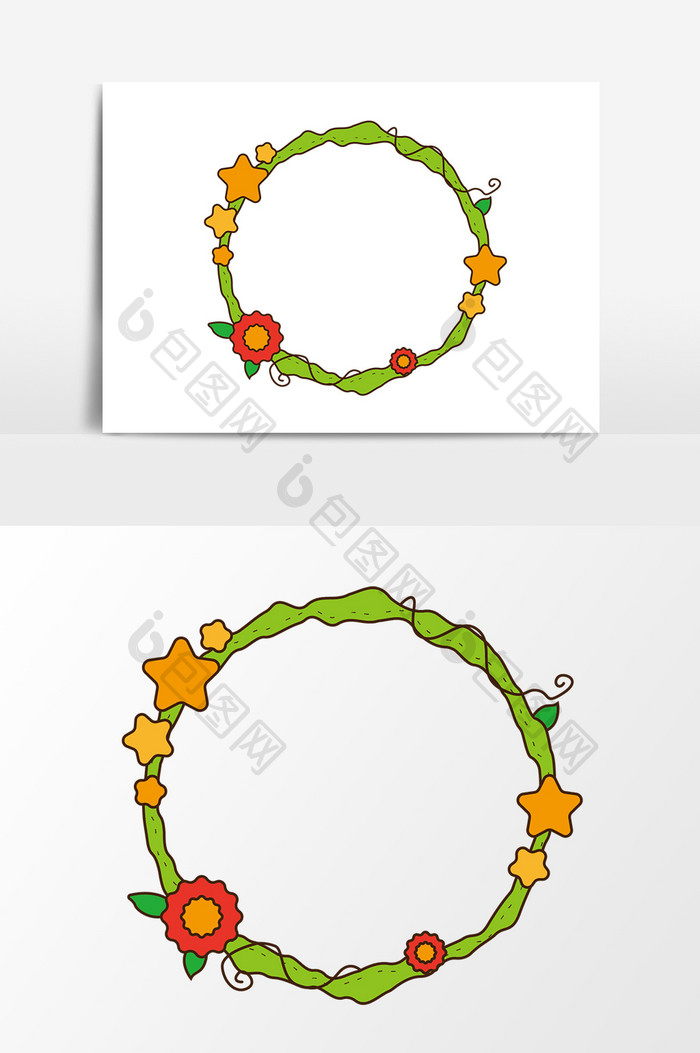 绿色卡通花环边框元素