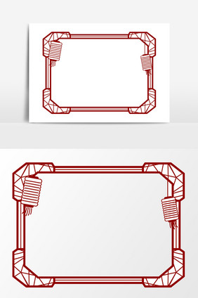 红色中国风边框灯笼元素