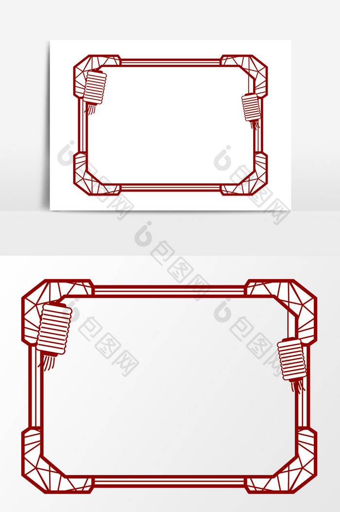 红色中国风边框灯笼元素