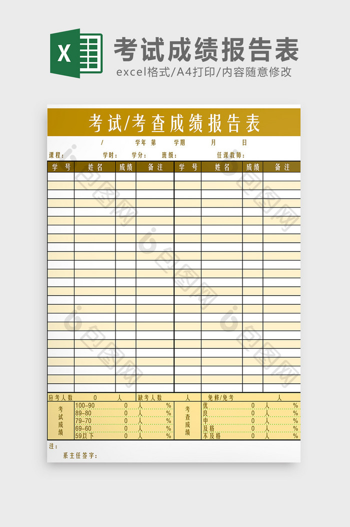 大学考试成绩报告表