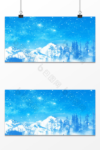 冬季雪山树林背景设计图片