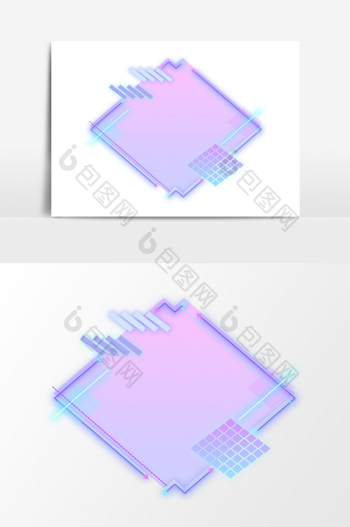 蓝紫色炫丽线条几何科技感边框元素