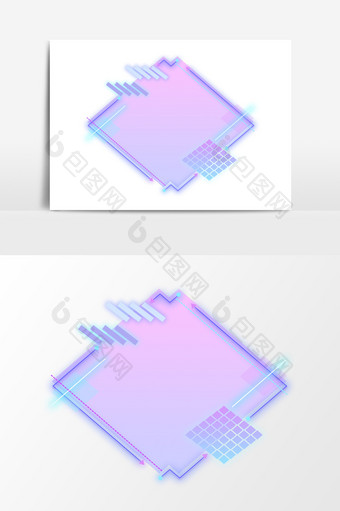 蓝紫色炫丽线条几何科技感边框元素图片