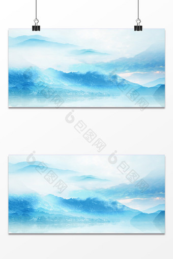 中国风蓝色山川河流背景设计图片