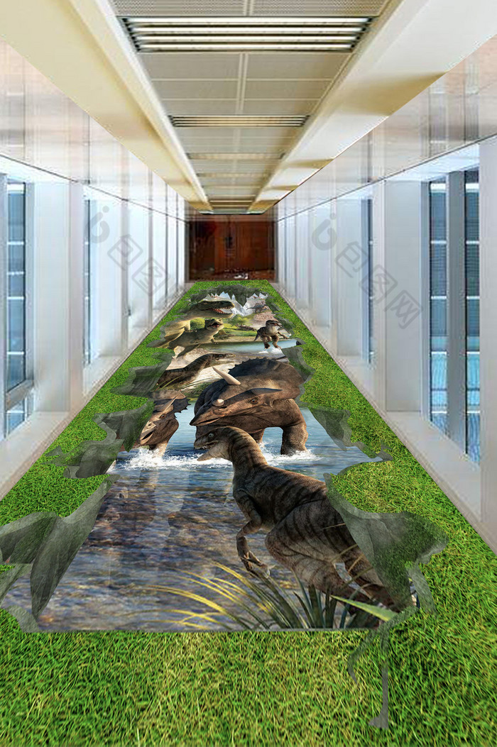 3d立体侏罗纪恐龙儿童房户外地板画