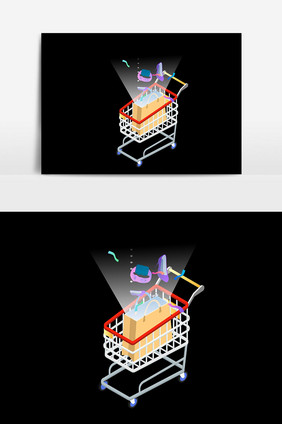 手绘卡通购物车元素设计