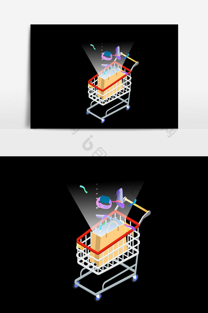 手绘卡通购物车元素设计