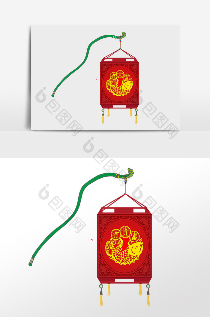 手绘新年有富贵红灯笼素材