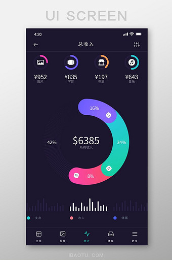 黑色商务资源贩卖app收入统计ui界面图片