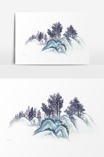 水墨树林元素设计图片