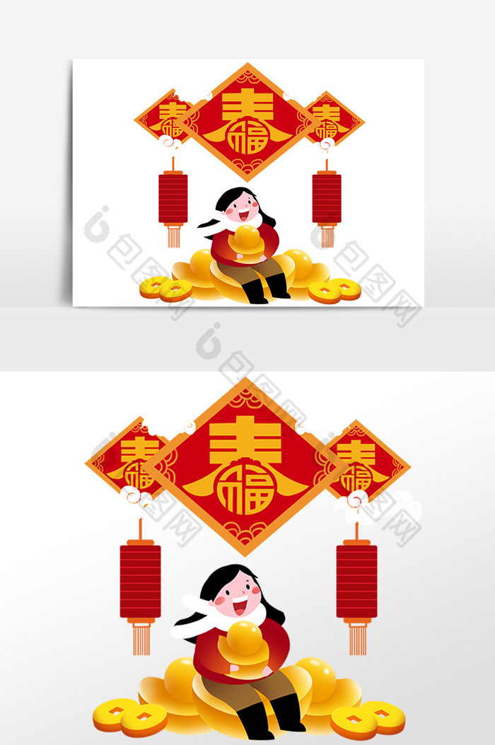 春节抱着金元宝的女孩图片图片