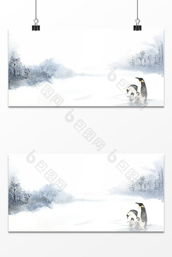 浪漫冬季积雪树林寒冷企鹅动物通用唯美背景图片