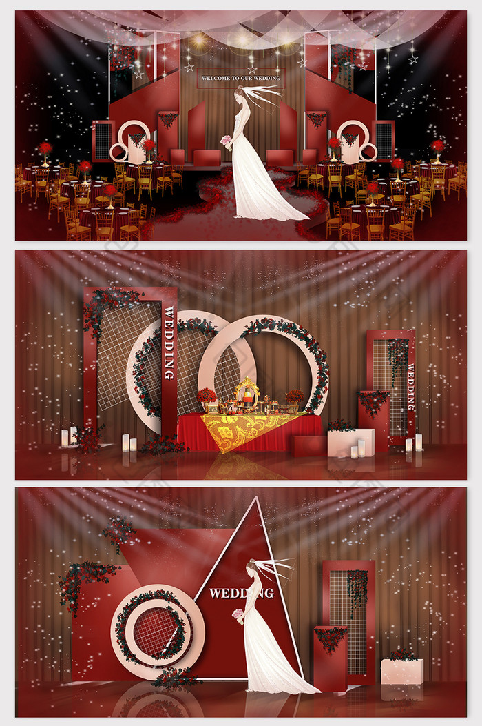 现代简约喜庆红色婚礼效果图图片图片