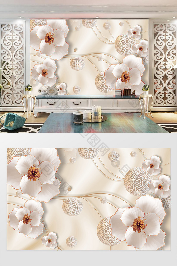 3D小清新珠宝花卉背景墙图片图片