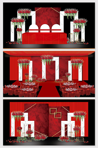 奢华大气红色欧式大理石婚礼效果图图片